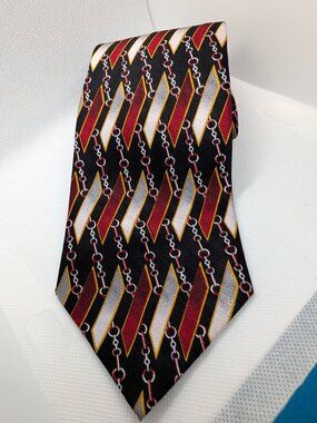 Vintage Ombre Men's silk tie Bridle Bit/Chains Black/Red/ White 60x4"